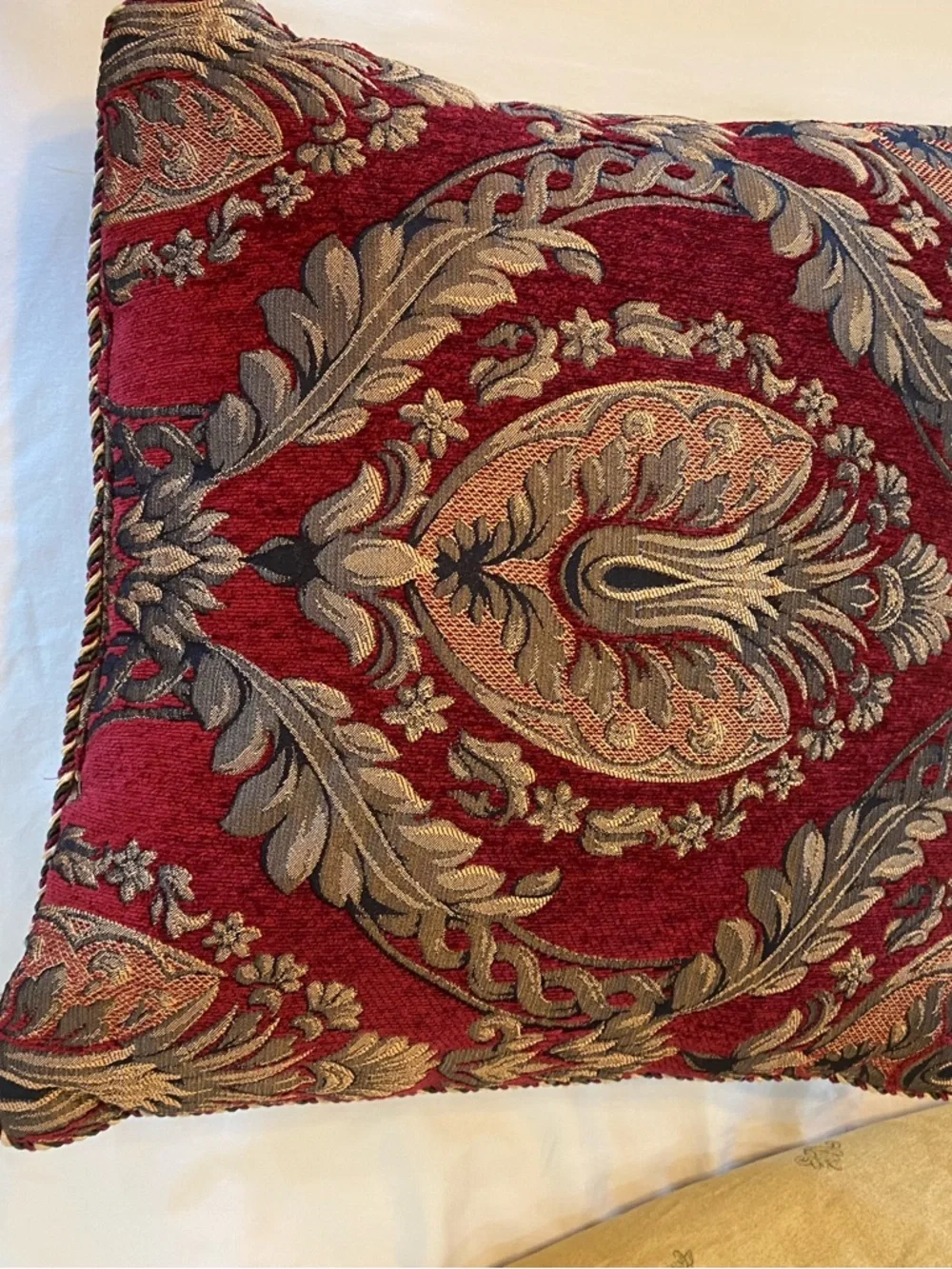 Vintage Croscill Red and Gold Damask Comforter with Decorative Pillows